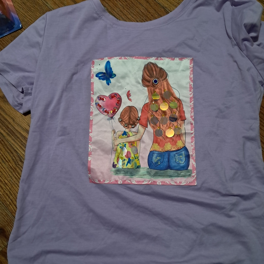 Purple Kids Shirt with Mother-Daughter Print